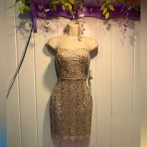 $10 dress sale! NWT Forever 21 gold sequin cocktail dress,lined stretch mesh,M